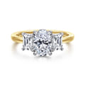 Thalina - 14K White-Yellow Gold Oval Three Stone Diamond Engagement Ring