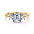 Thalina - 14K White-Yellow Gold Emerald Cut Three Stone Diamond Engagement Ring
