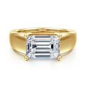 Novara - 14K Yellow Gold Emerald Cut East West Wide Band Solitaire Diamond Engagement Ring