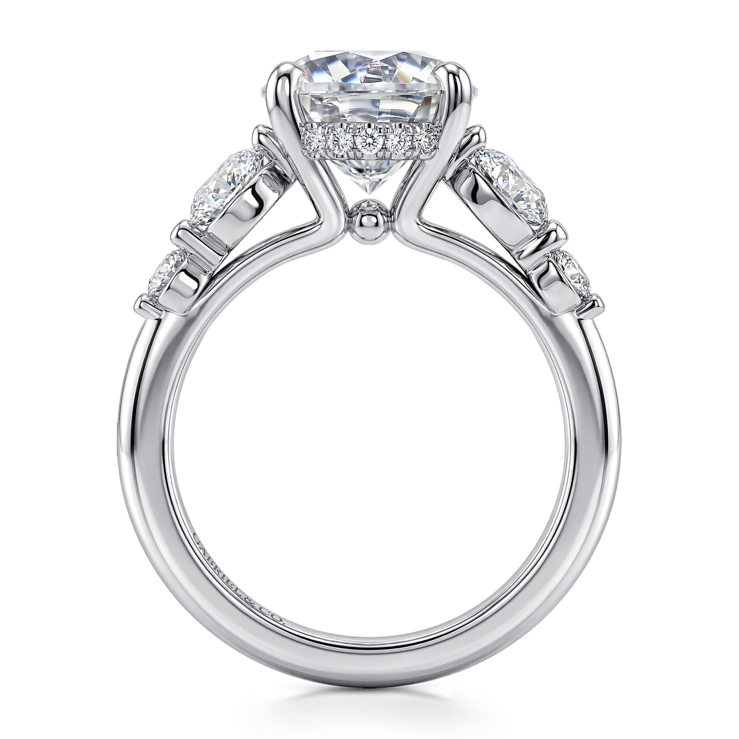 Round Three Stone Diamond Engagement Ring in 14K White Gold, photograph 2