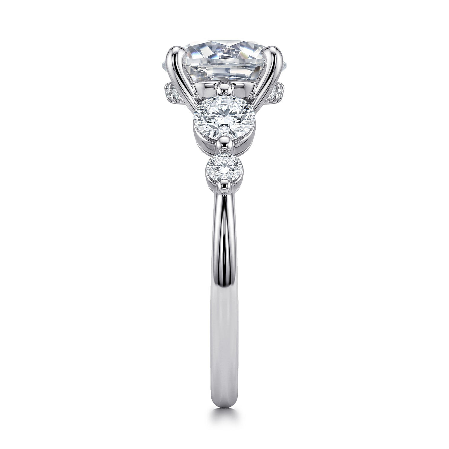 Round Three Stone Diamond Engagement Ring in 14K White Gold, photograph 4