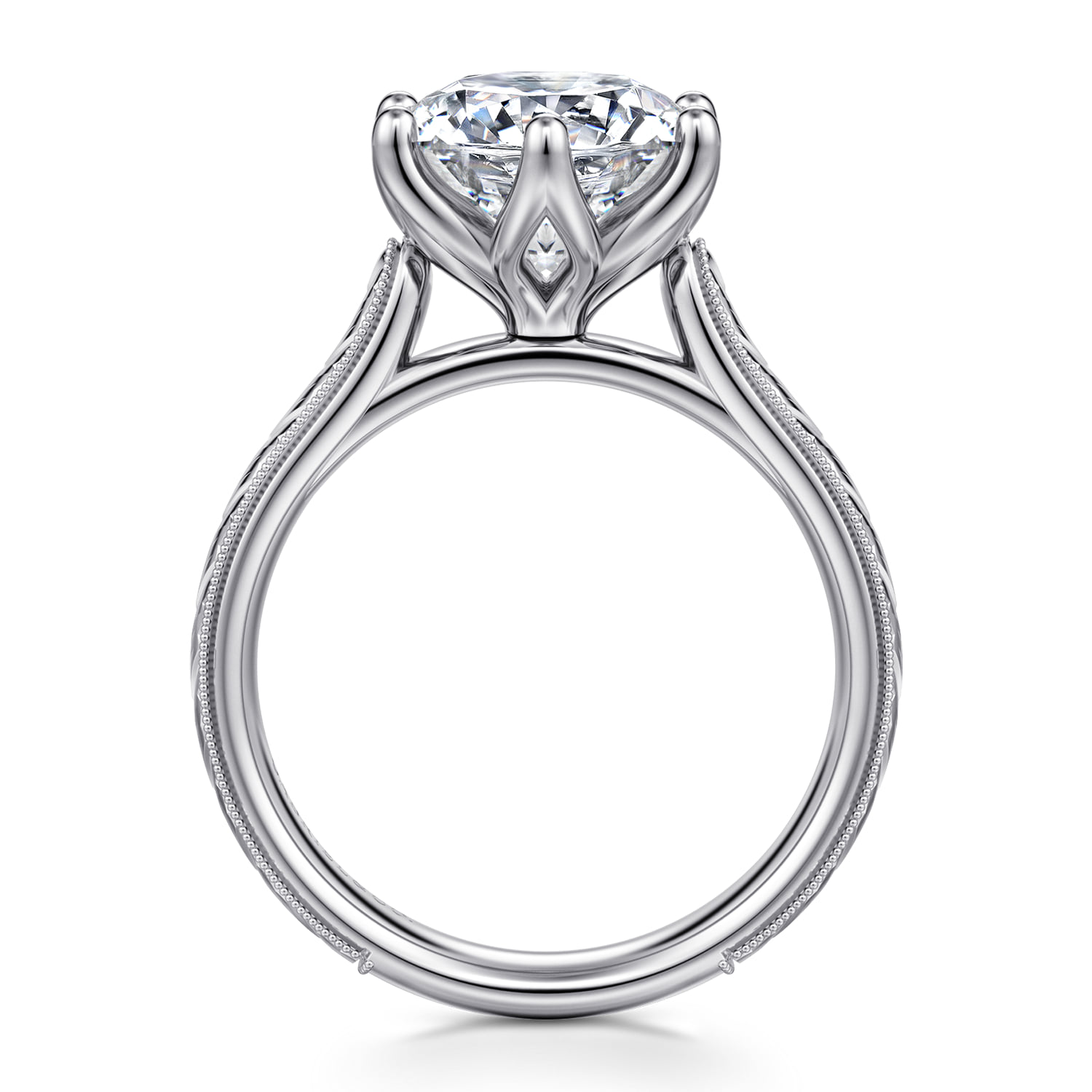 Round Vintage Inspired Solitaire Diamond Engagement Ring in 14K White Gold, photograph 2