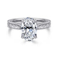 Celestiana - Vintage Inspired 14K White Gold Oval Solitaire Engagement Ring