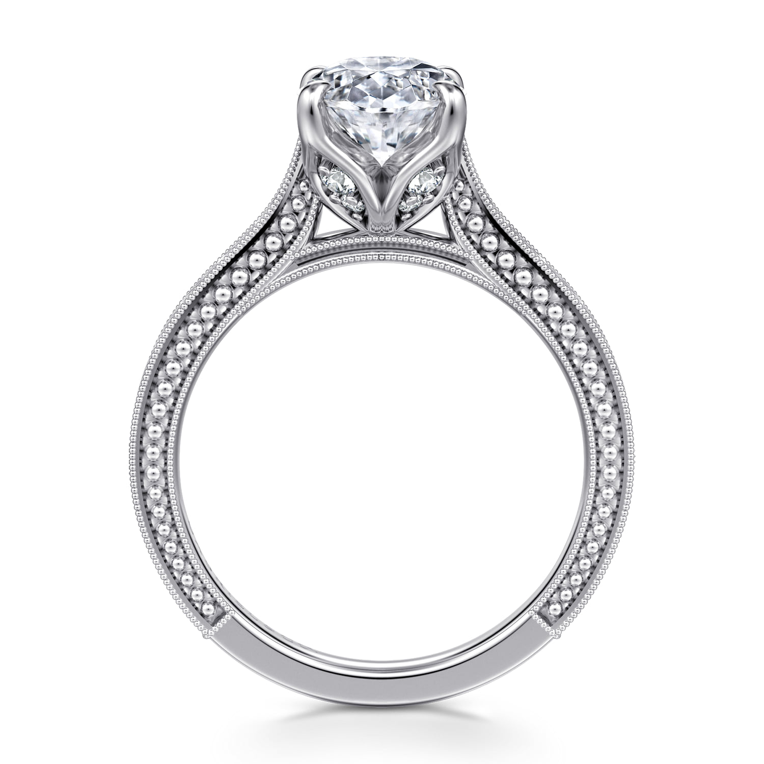 Oval Vintage Inspired Solitaire Engagement Ring in 14K White Gold, photograph 2