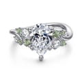 Charm - 14K White Gold Bypass Pear Shape Green Sapphire and Diamond Engagement Ring