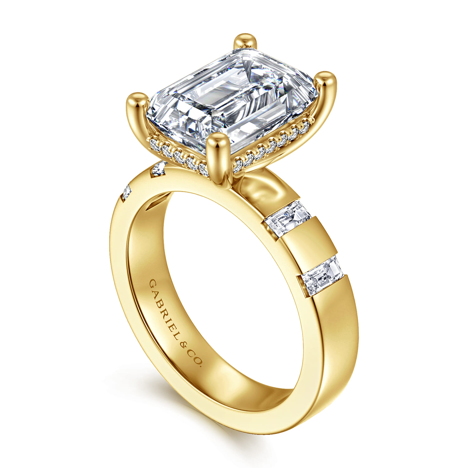Emerald Diamond Engagement Ring in 14K Yellow Gold, photograph 3