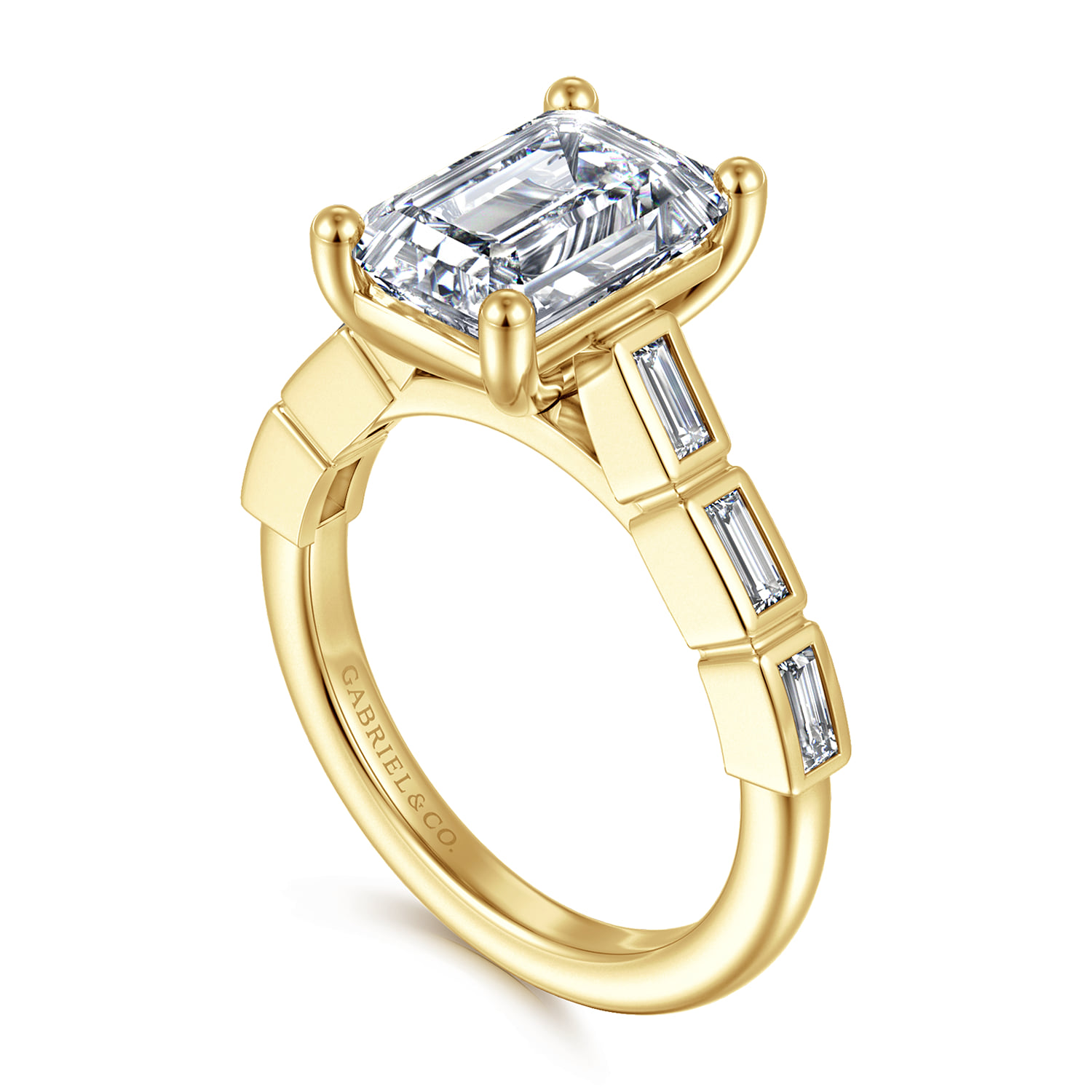 Emerald Diamond Engagement Ring in 14K Yellow Gold, photograph 3