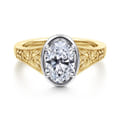 Billy - Vintage Inspired 14K White-Yellow Gold Oval Solitaire Diamond Engagement Ring