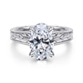 Caltha - Vintage Inspired 14K White Gold Oval Solitaire Diamond Engagement Ring