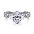 Dany - Vintage Inspired 14K White Gold Oval Three Stone Diamond Engagement Ring