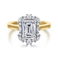 Silk - 14K White-Yellow Gold Emerald Cut Halo Diamond Engagement Ring