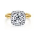 Simona - 14K White-Yellow Gold Round Halo Diamond Engagement Ring