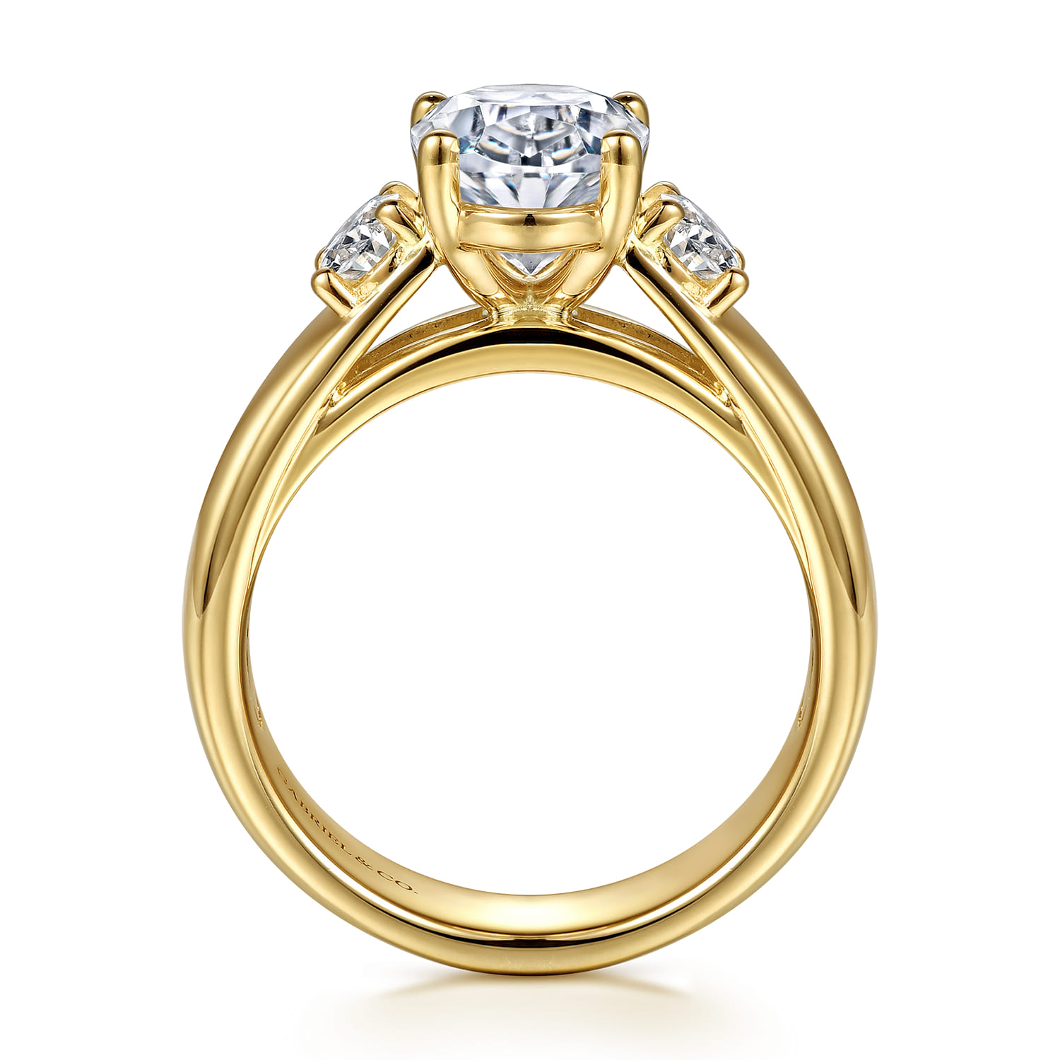 Oval Vintage Inspired Three Stone Diamond Engagement Ring in 14K Yellow Gold, photograph 2
