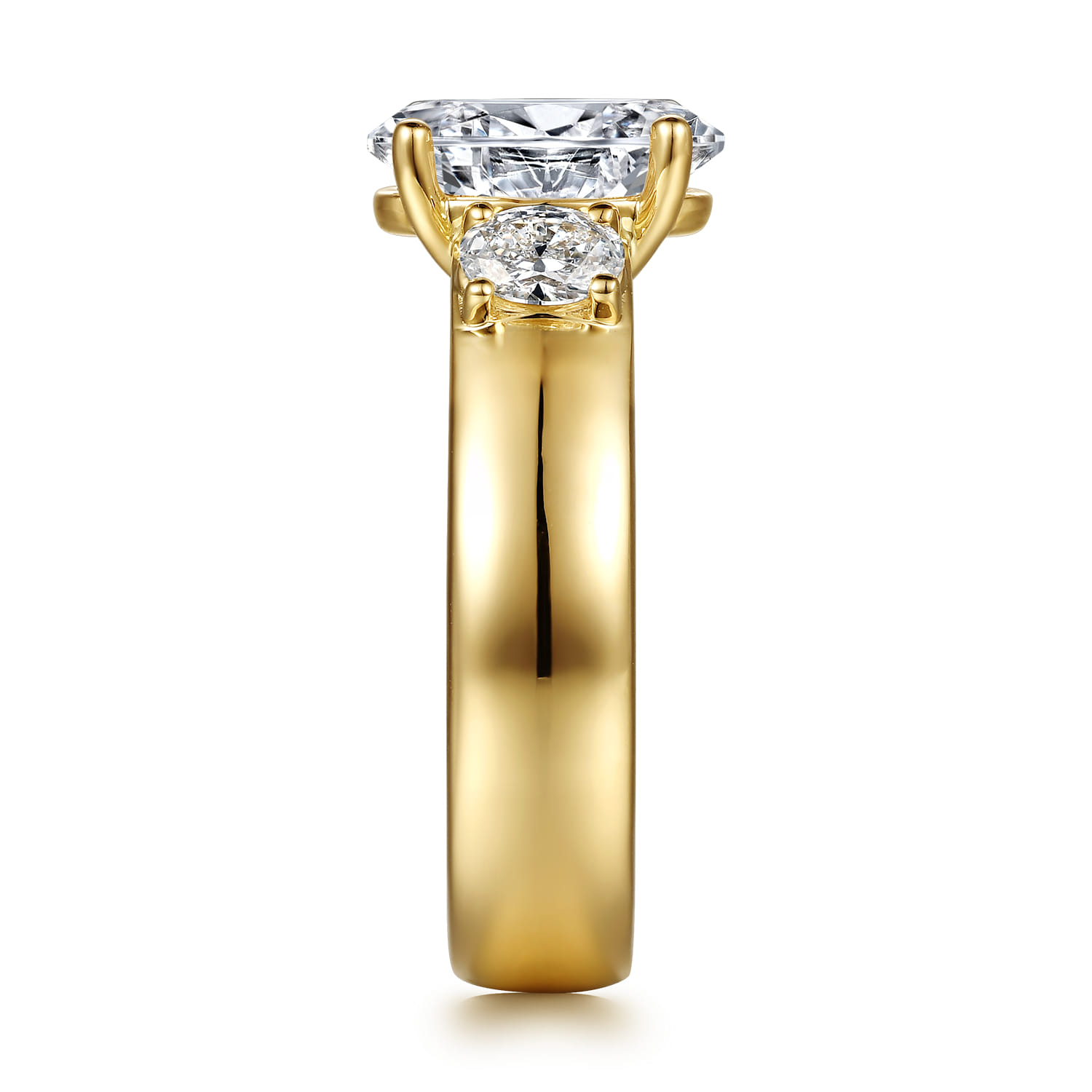 Oval Vintage Inspired Three Stone Diamond Engagement Ring in 14K Yellow Gold, photograph 5