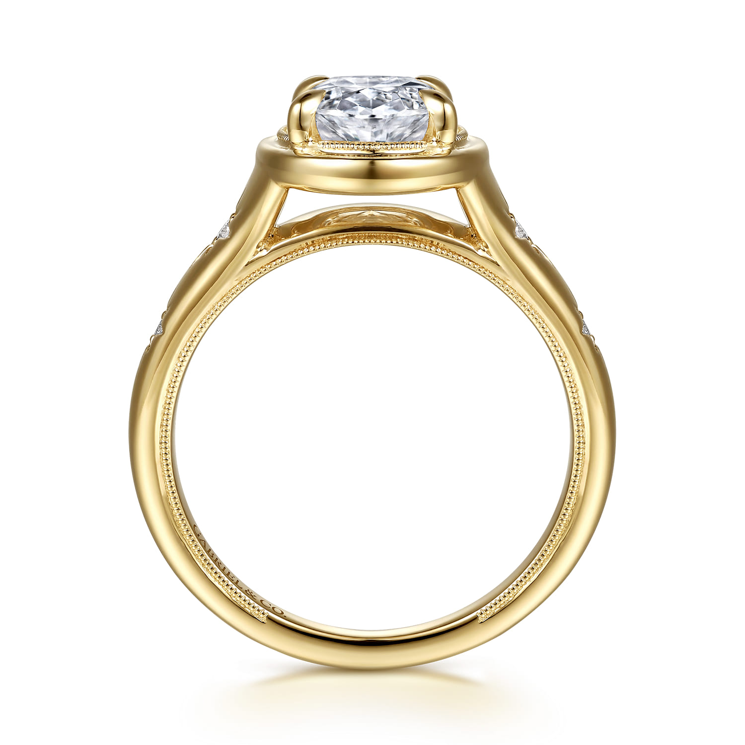Oval Vintage Inspired Diamond Engagement Ring in 14K Yellow Gold, photograph 2