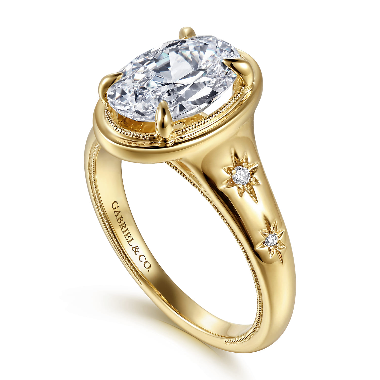 Oval Vintage Inspired Diamond Engagement Ring in 14K Yellow Gold, photograph 3