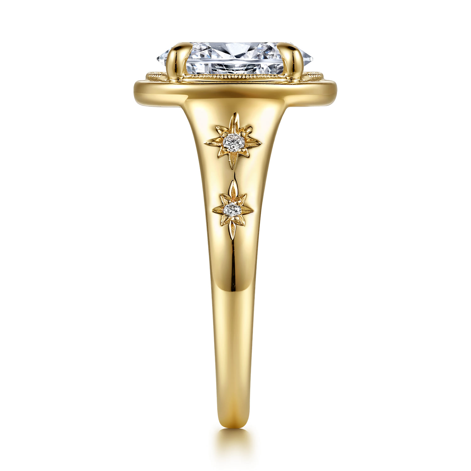 Oval Vintage Inspired Diamond Engagement Ring in 14K Yellow Gold, photograph 5