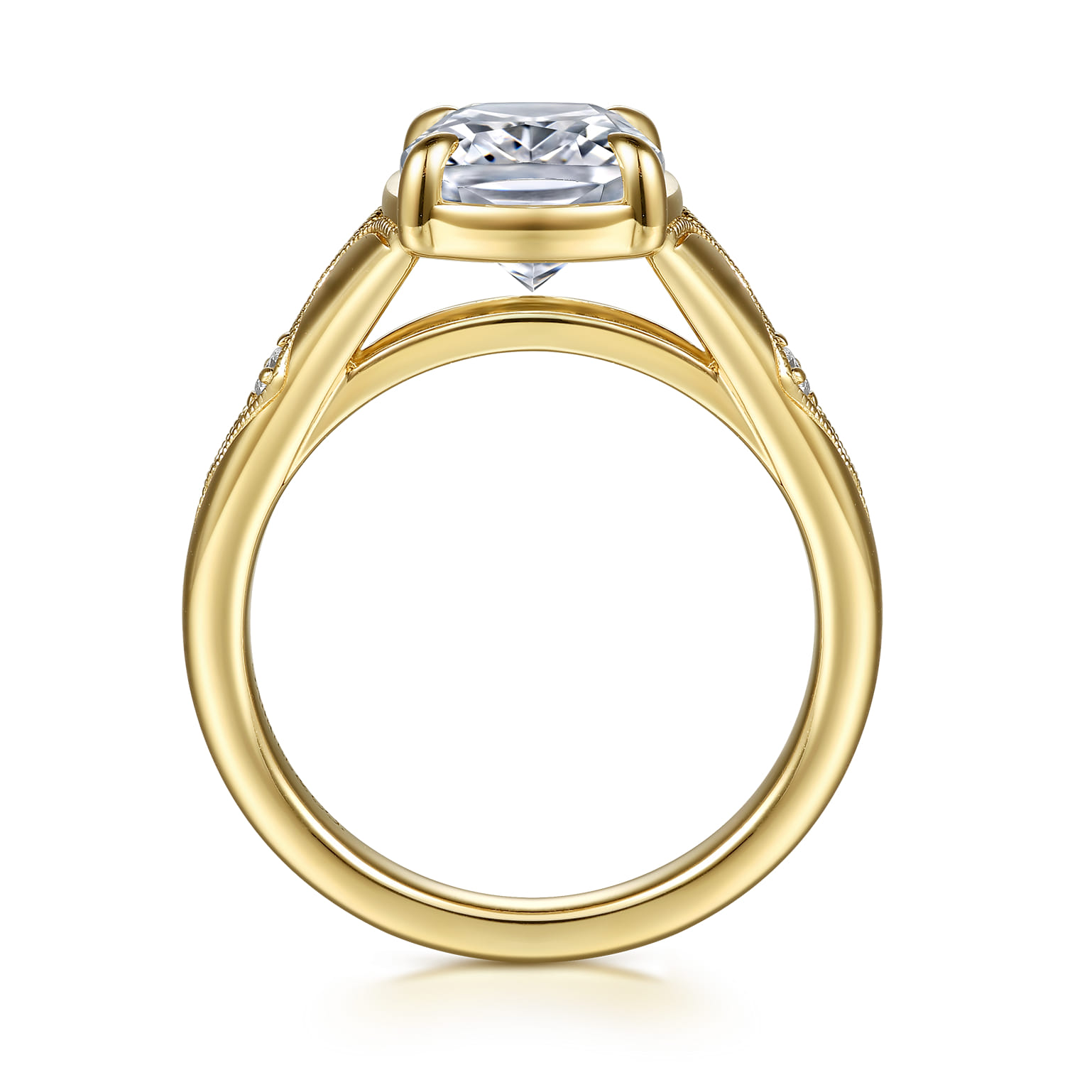 Elongated Cushion Vintage Inspired Diamond Engagement Ring in 14K Yellow Gold, photograph 2