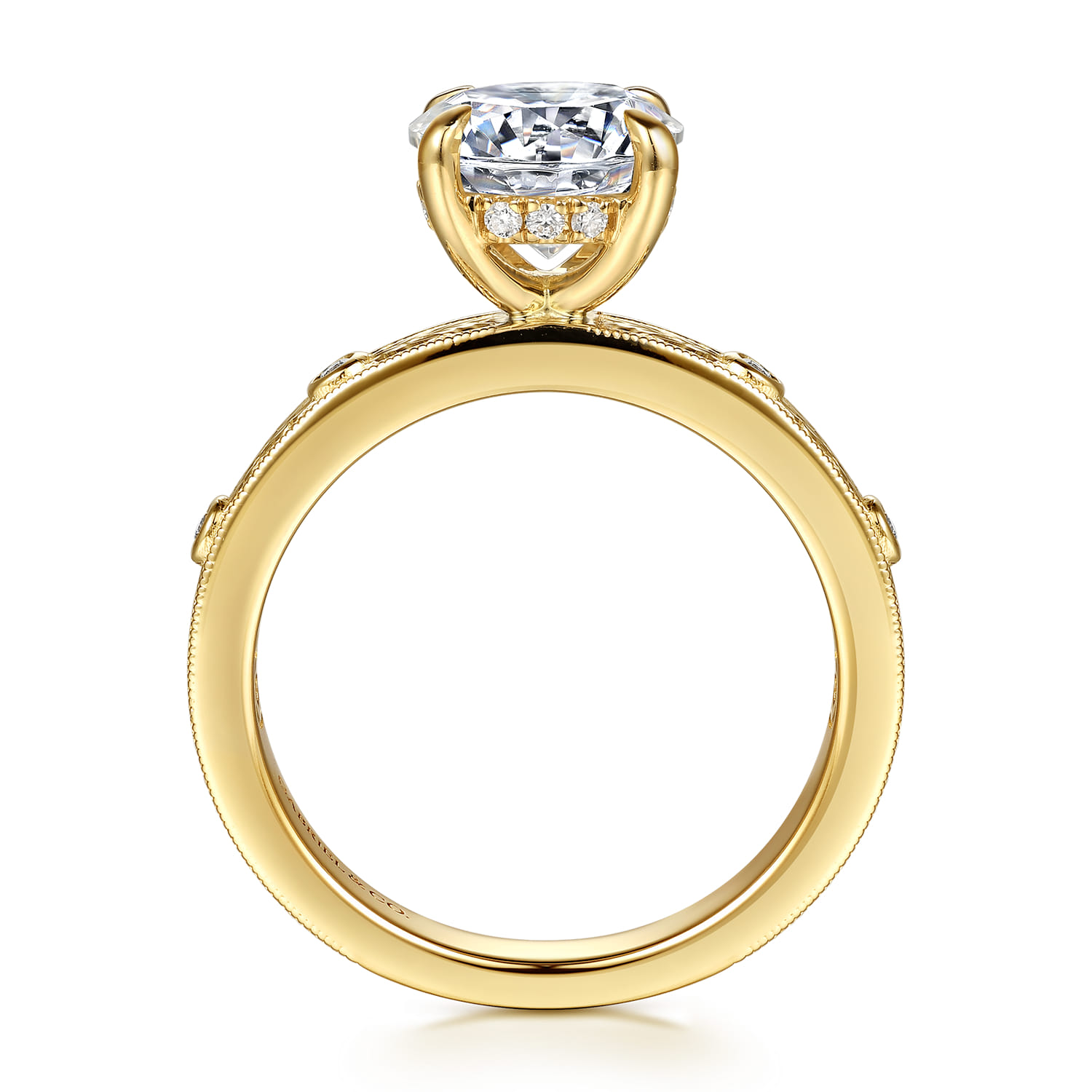 Round Vintage Inspired Diamond Engagement Ring in 14K Yellow Gold, photograph 2
