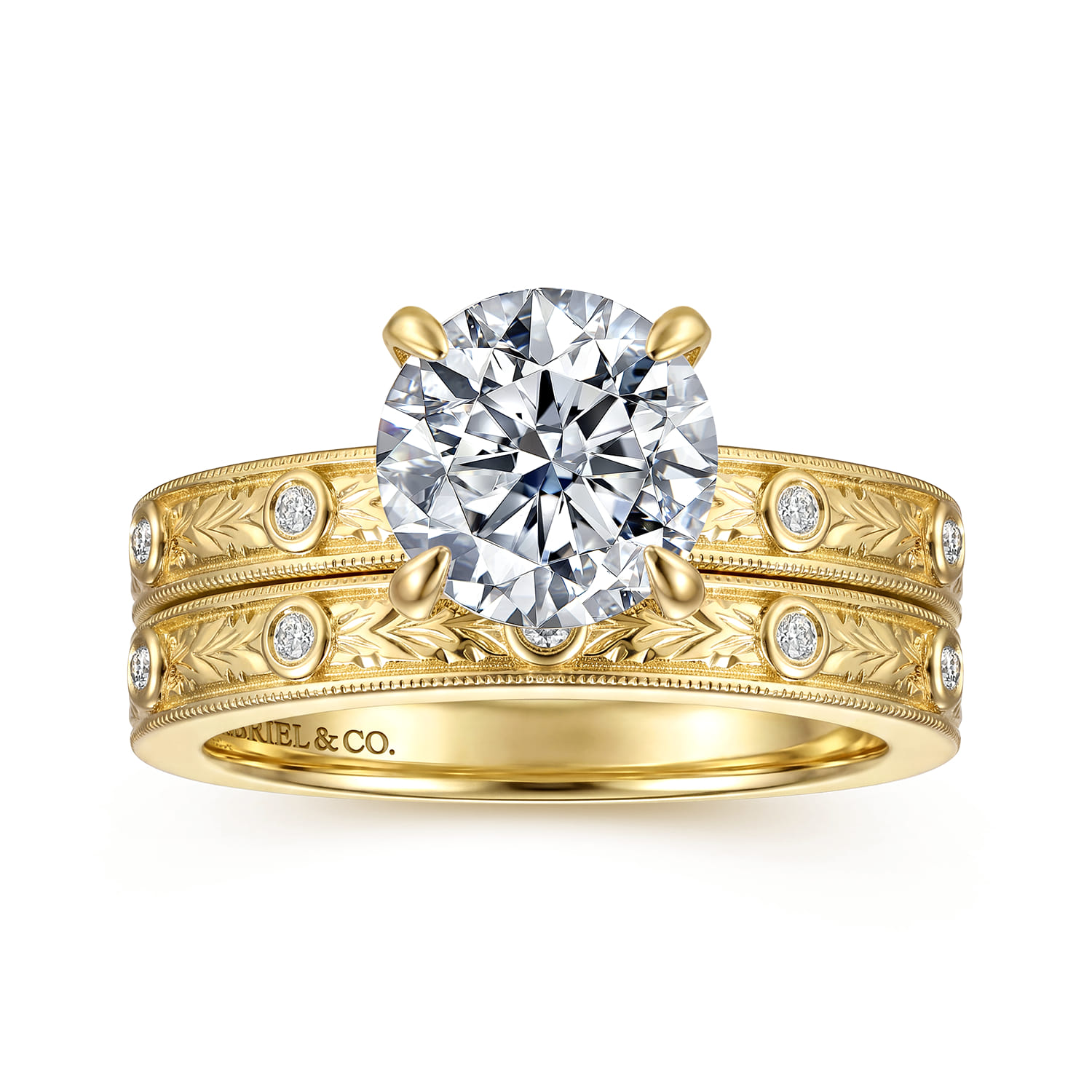 Round Vintage Inspired Diamond Engagement Ring in 14K Yellow Gold, photograph 4