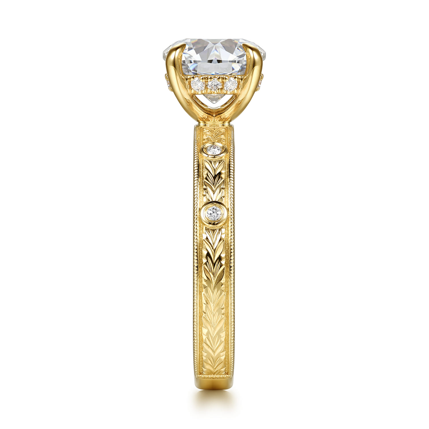 Round Vintage Inspired Diamond Engagement Ring in 14K Yellow Gold, photograph 5