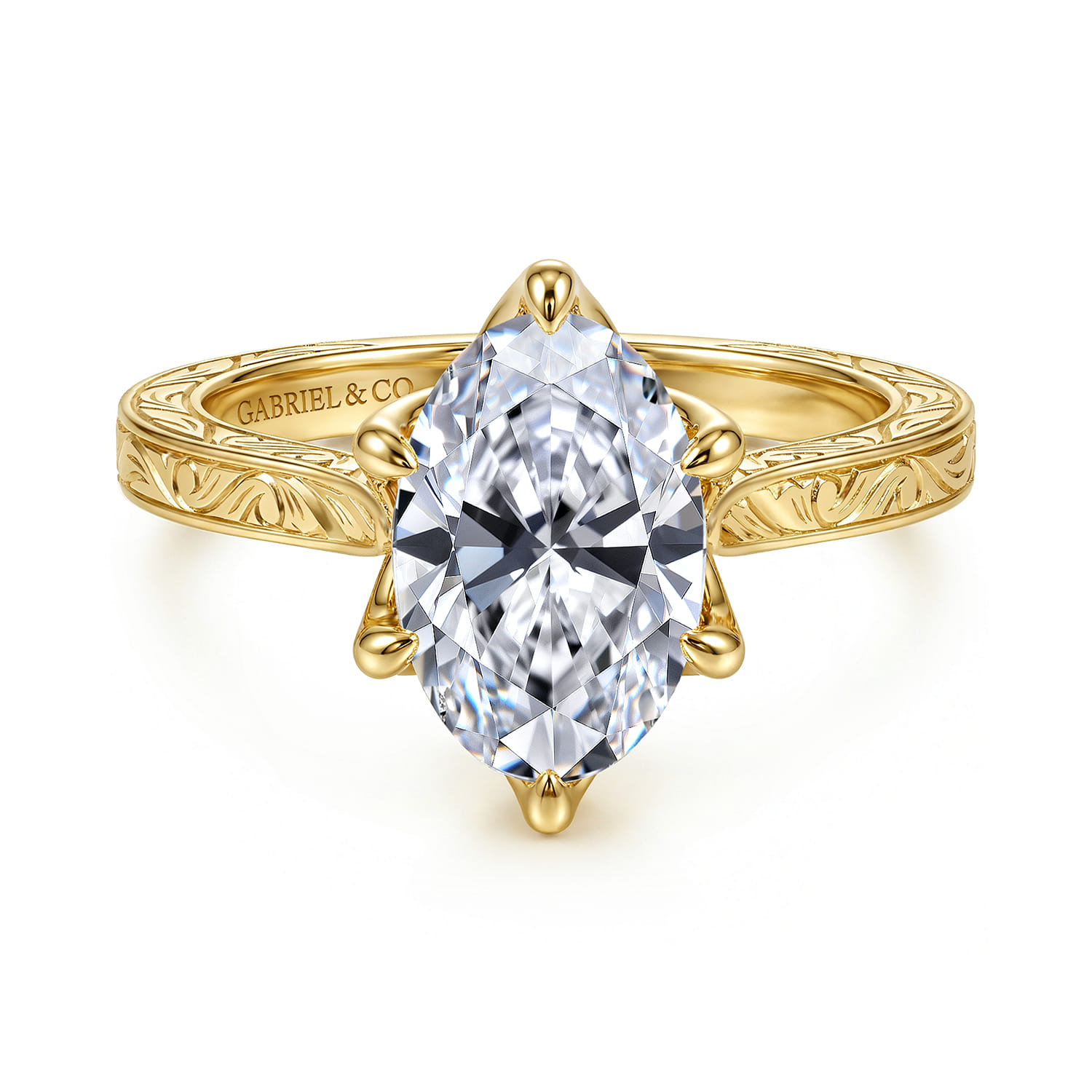 Oval Vintage Inspired Diamond Engagement Ring in 14K Yellow Gold