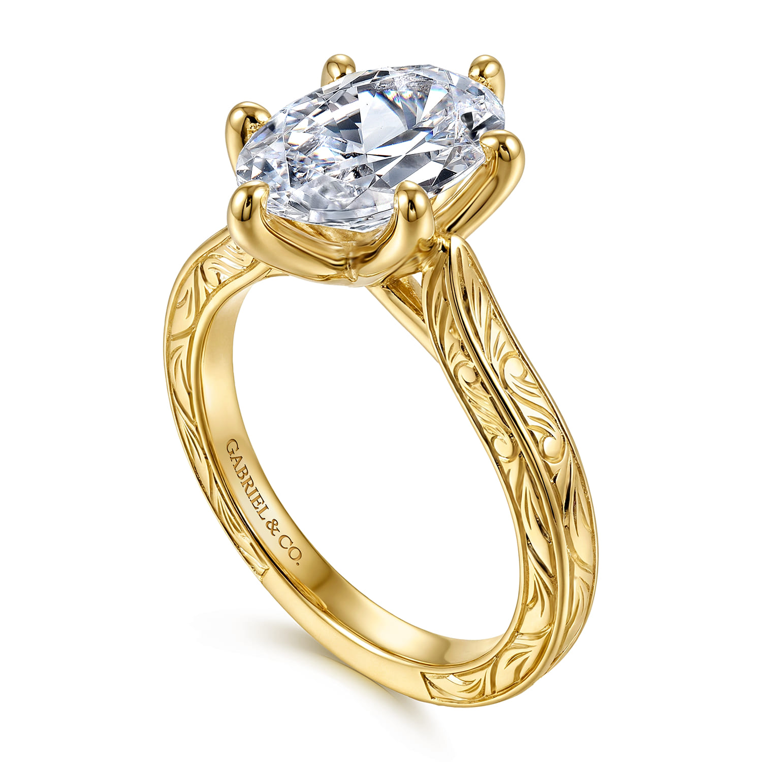 Oval Vintage Inspired Diamond Engagement Ring in 14K Yellow Gold, photograph 3