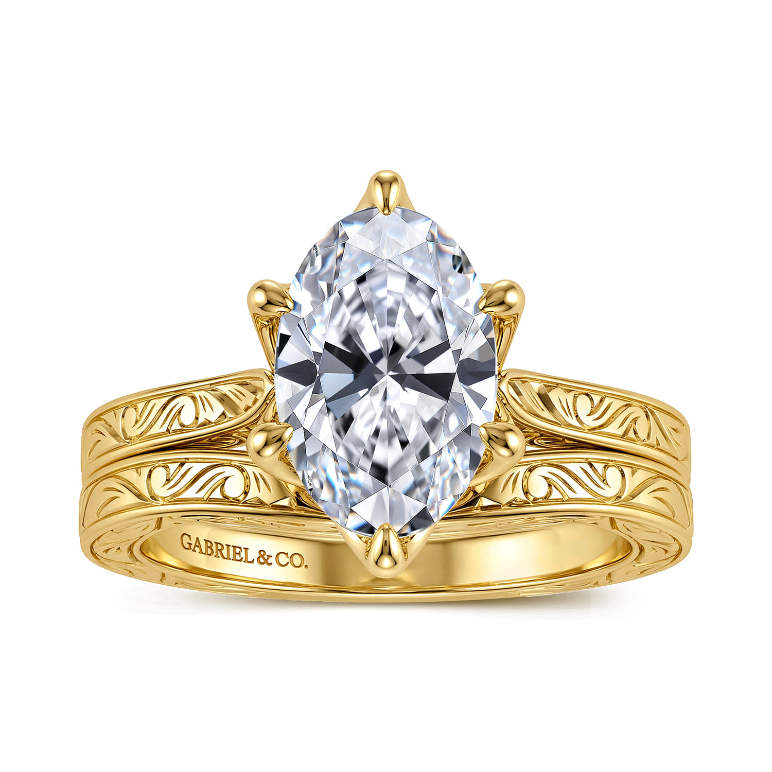 Oval Vintage Inspired Diamond Engagement Ring in 14K Yellow Gold, photograph 4