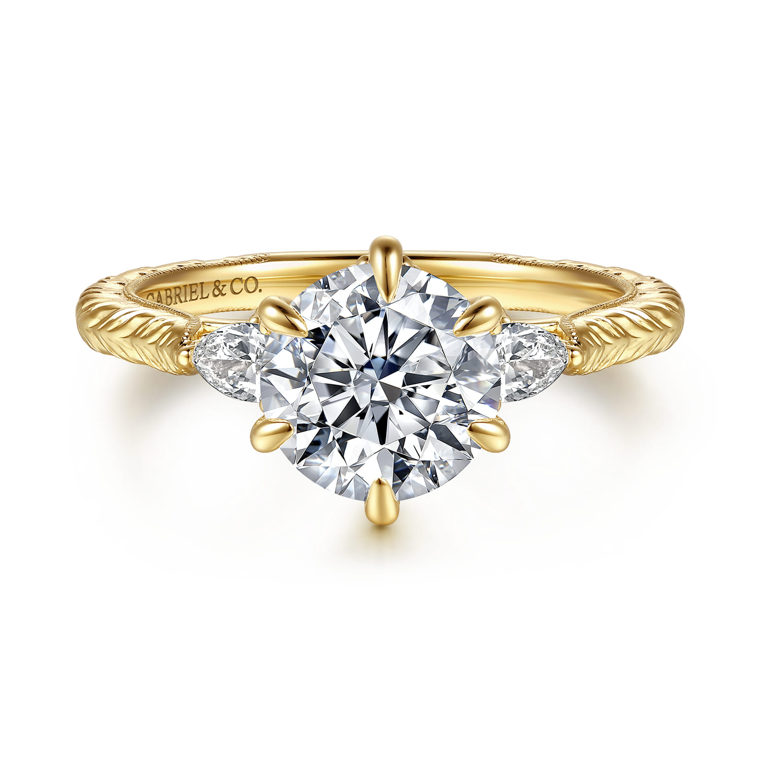 Round Vintage Inspired Three Stone Diamond Engagement Ring in 14K Yellow Gold