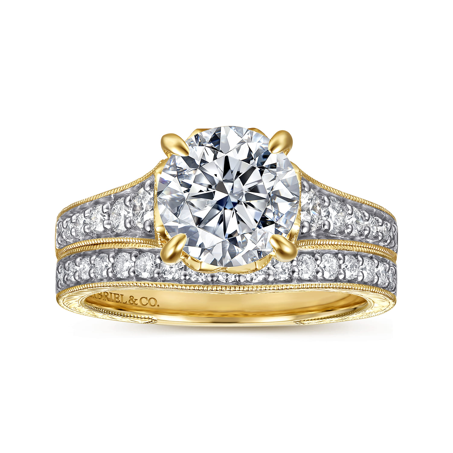 Round Vintage Inspired Diamond Engagement Ring in 14K Yellow Gold, photograph 4