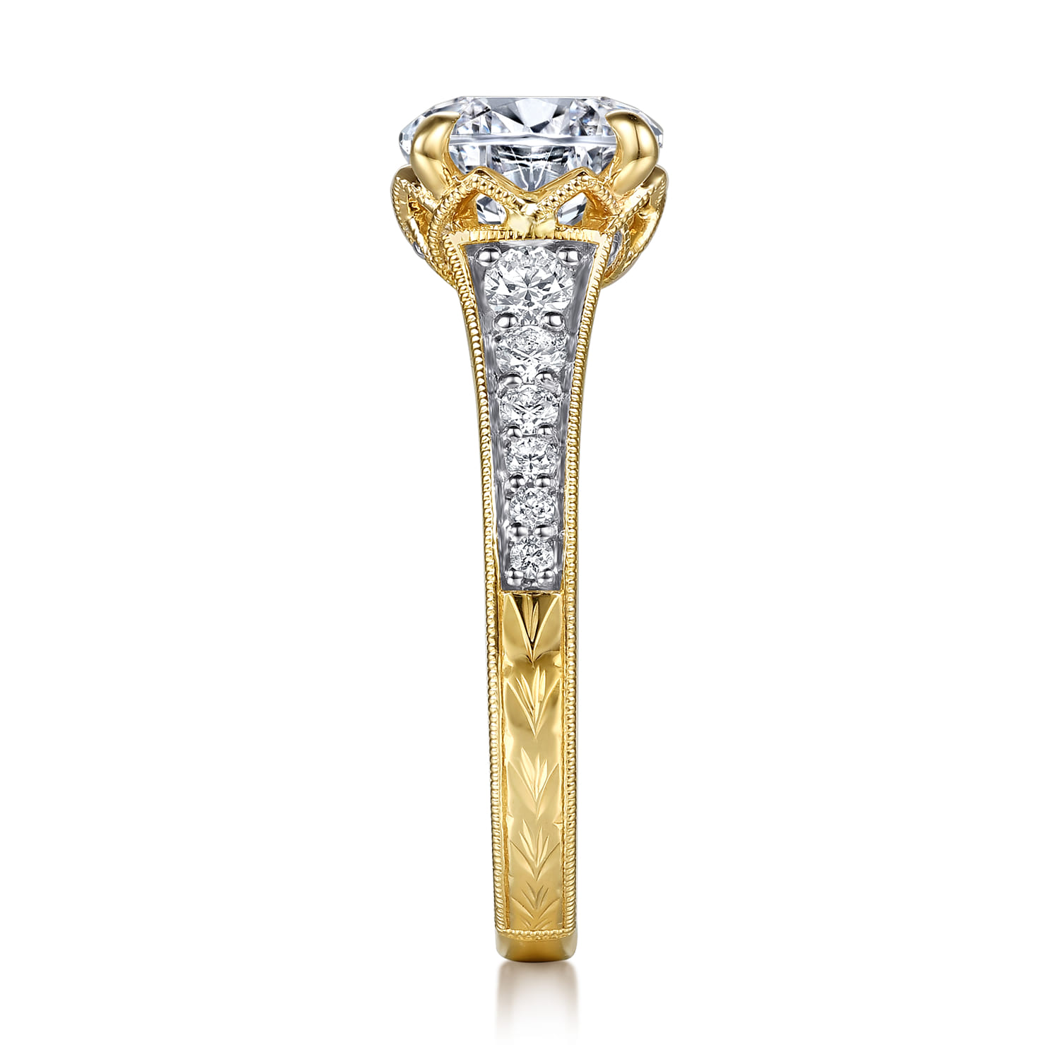 Round Vintage Inspired Diamond Engagement Ring in 14K Yellow Gold, photograph 5