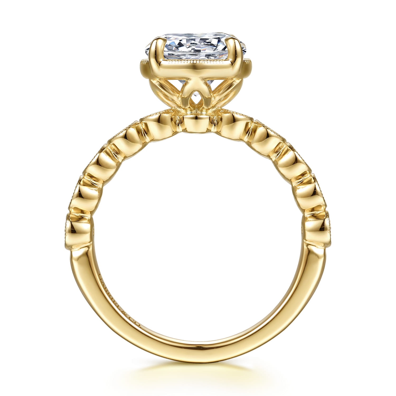 Round Vintage Inspired Diamond Engagement Ring in 14K Yellow Gold, photograph 2