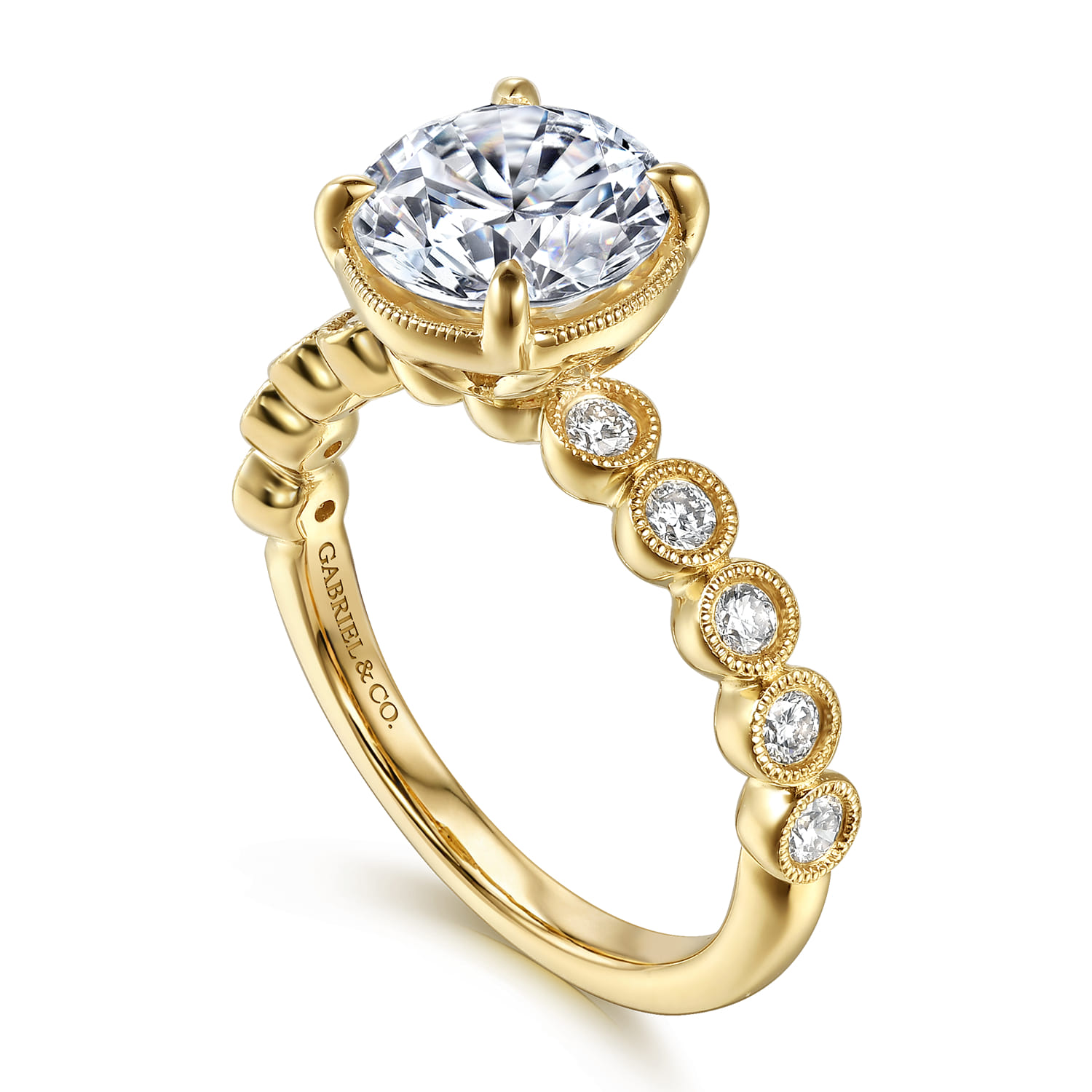 Round Vintage Inspired Diamond Engagement Ring in 14K Yellow Gold, photograph 3