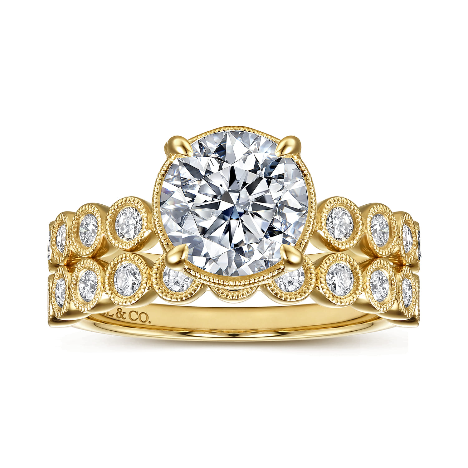 Round Vintage Inspired Diamond Engagement Ring in 14K Yellow Gold, photograph 4