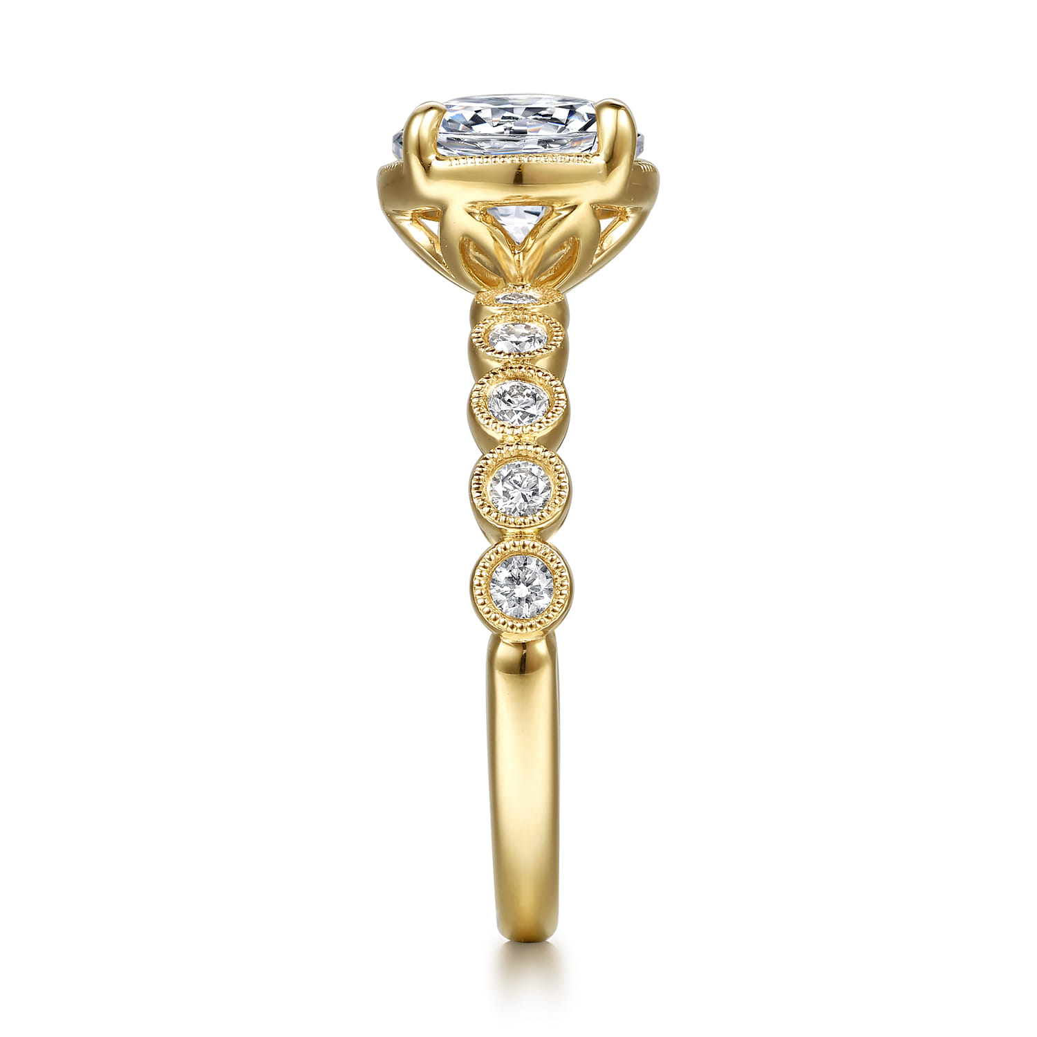 Round Vintage Inspired Diamond Engagement Ring in 14K Yellow Gold, photograph 5