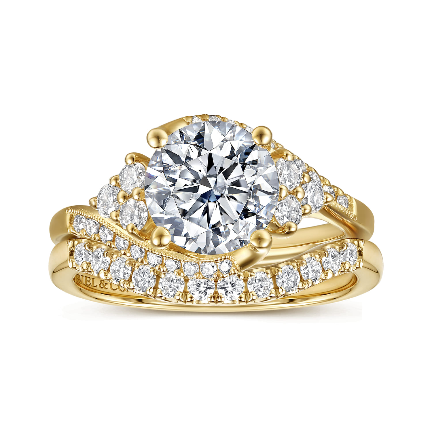 Round Vintage Inspired Bypass Diamond Engagement Ring in 14K Yellow Gold, photograph 4