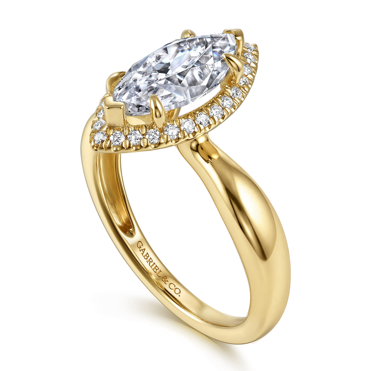 Marquise Halo Diamond Engagement Ring in 14K Yellow Gold, photograph 3