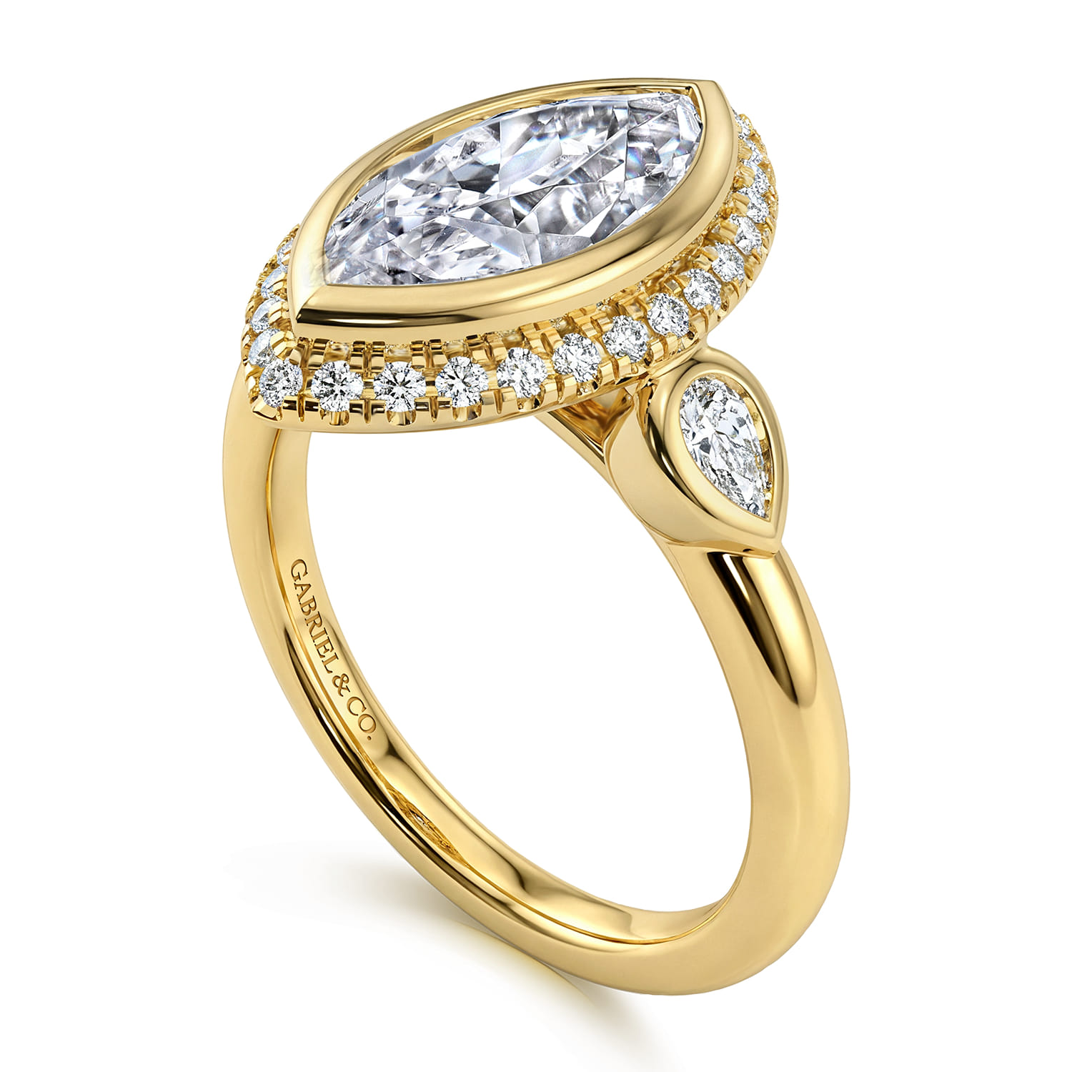 Marquise Halo Diamond Engagement Ring in 14K Yellow Gold, photograph 3