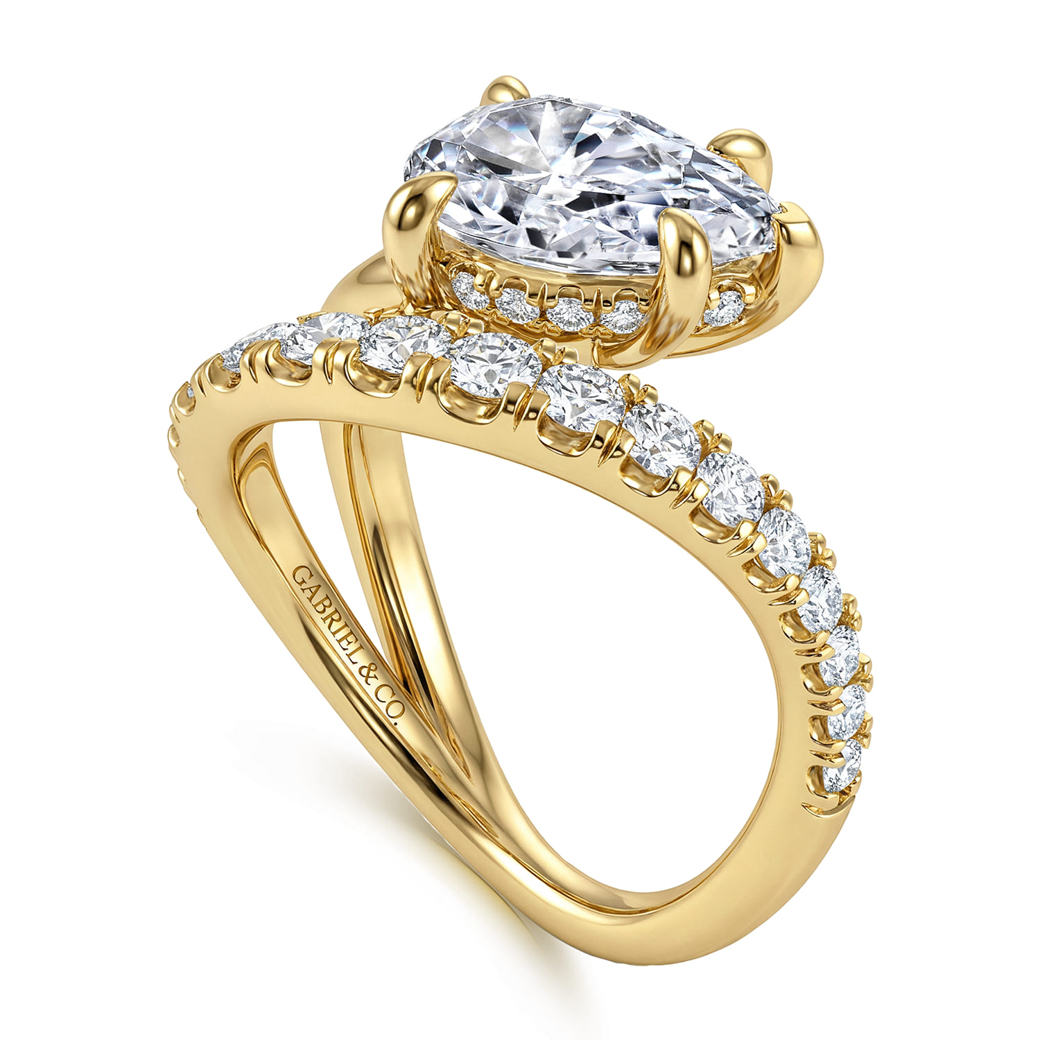 Pear Bypass Diamond Engagement Ring in 14K Yellow Gold, photograph 3