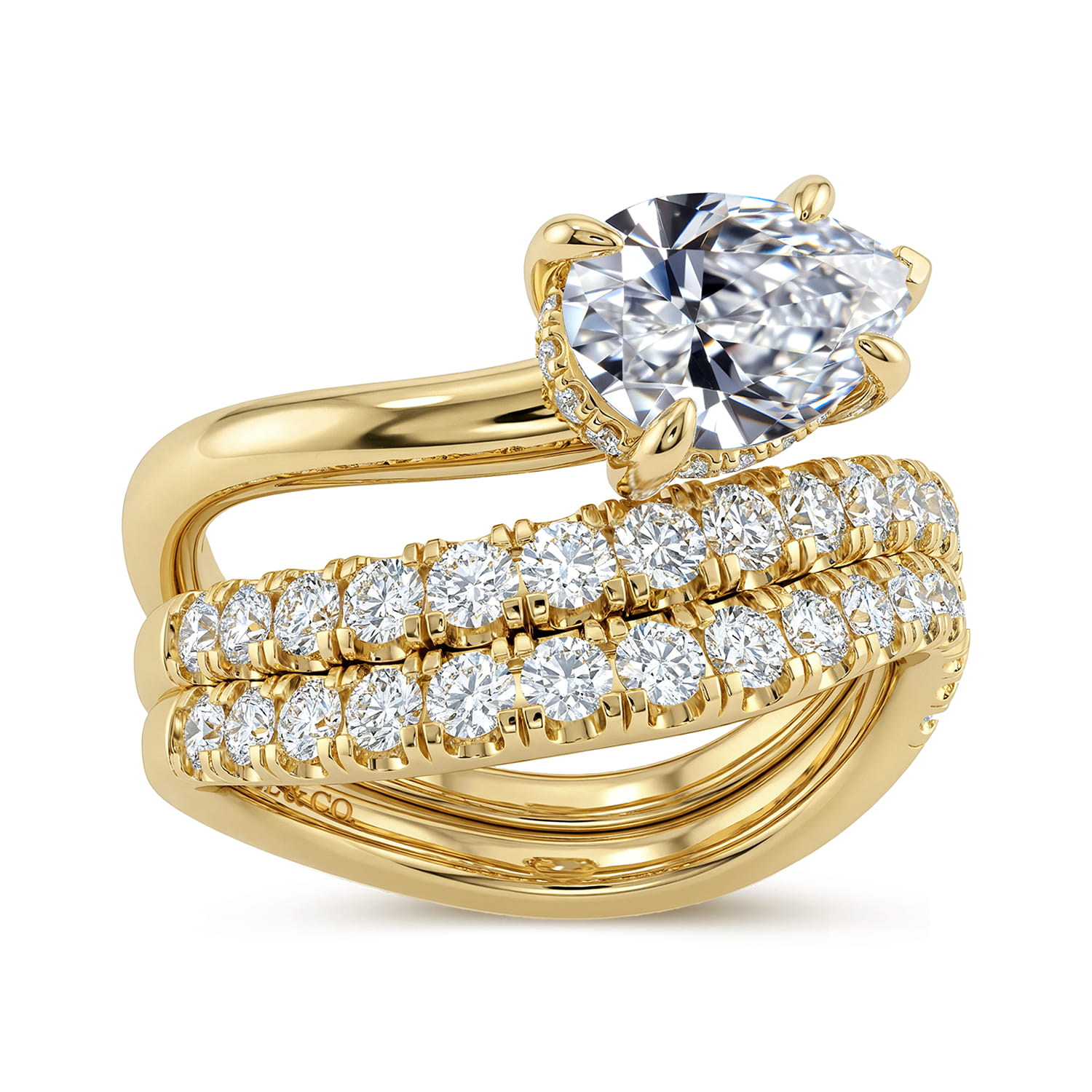 Pear Bypass Diamond Engagement Ring in 14K Yellow Gold, photograph 4