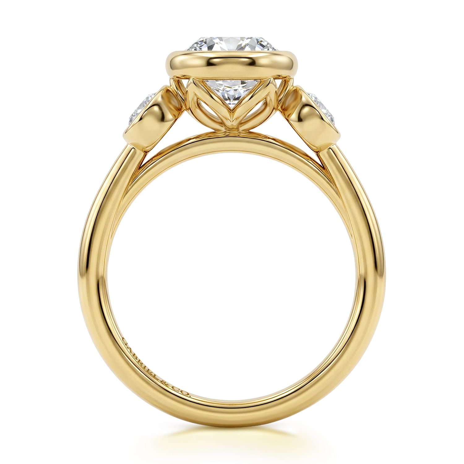 Oval Three Stone Diamond Engagement Ring in 14K Yellow Gold, photograph 2