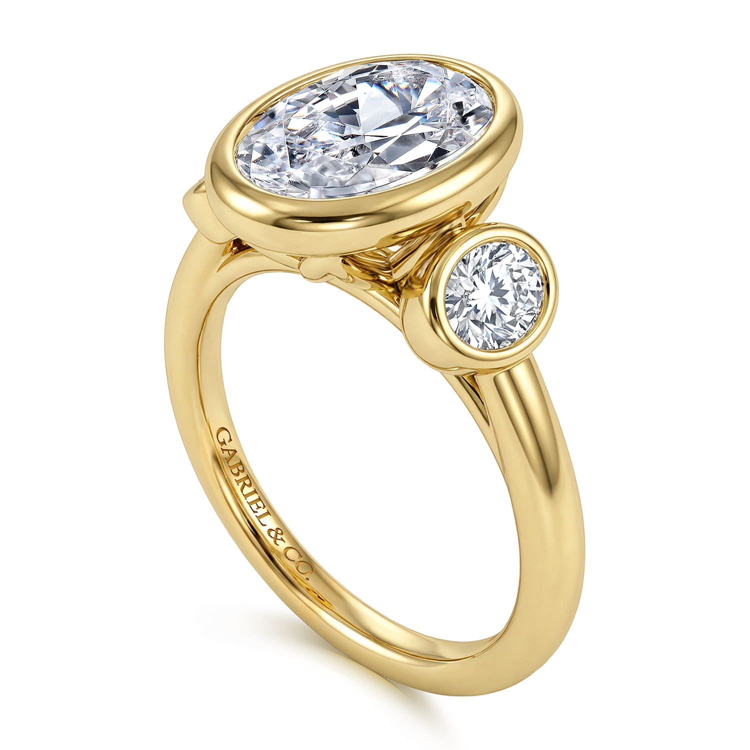 Oval Three Stone Diamond Engagement Ring in 14K Yellow Gold, photograph 3