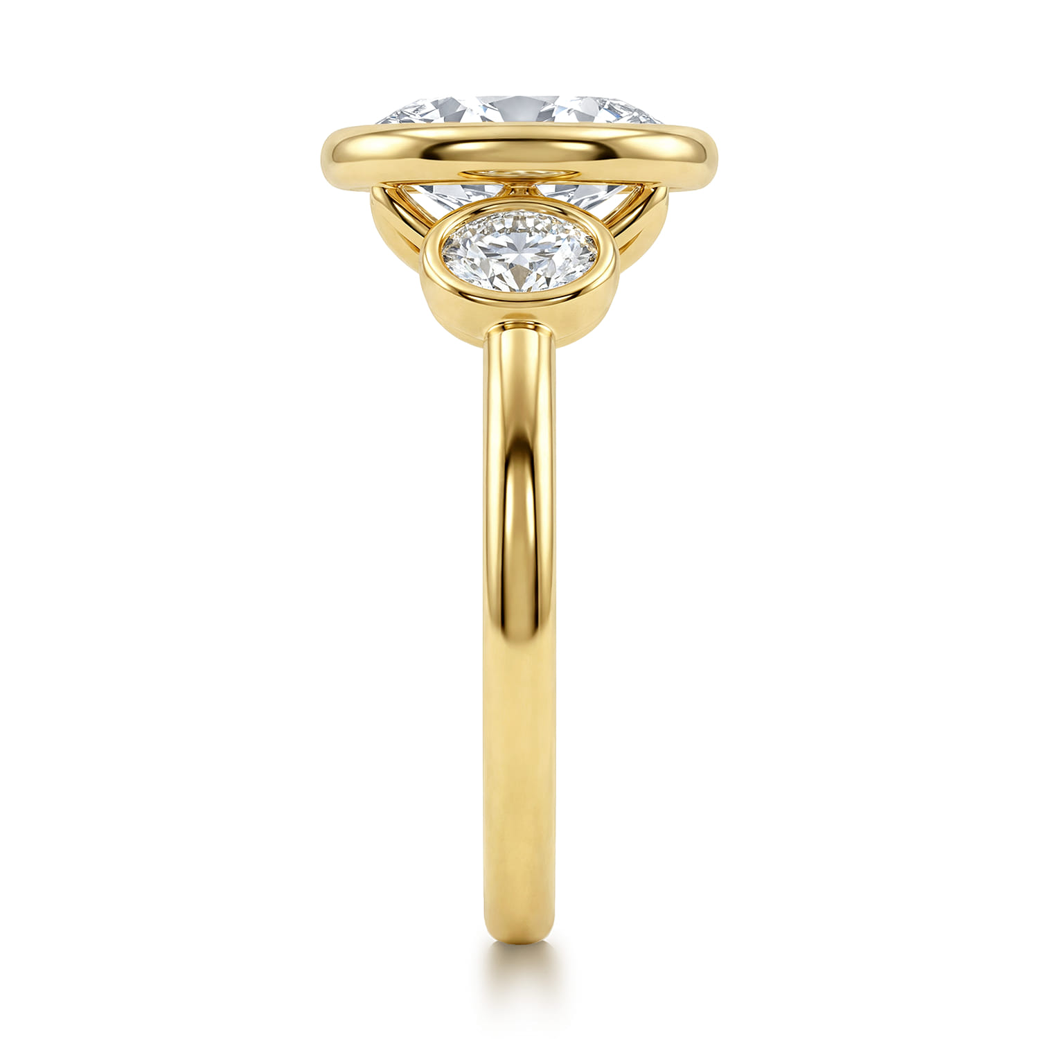 Oval Three Stone Diamond Engagement Ring in 14K Yellow Gold, photograph 5