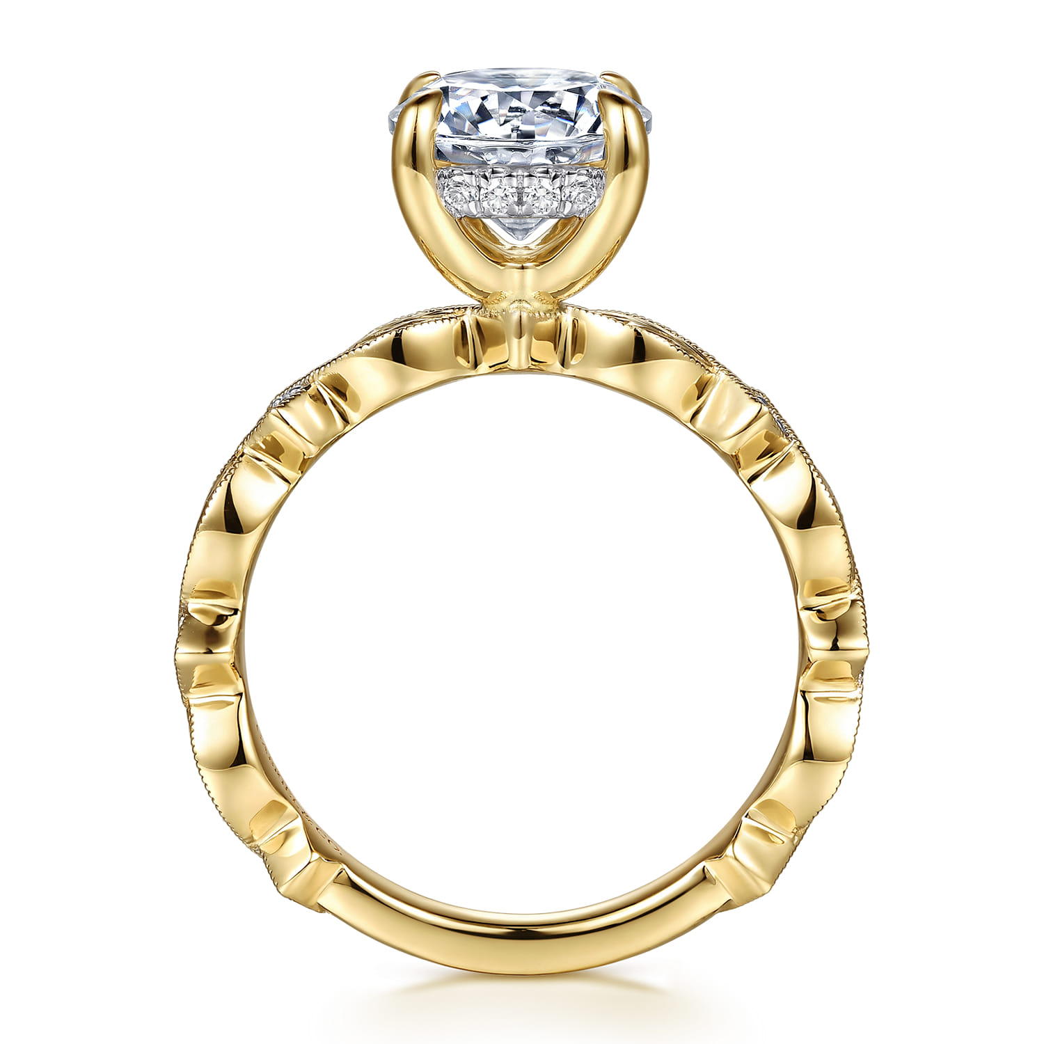 Round Vintage Inspired Diamond Engagement Ring in 14K Yellow Gold, photograph 2