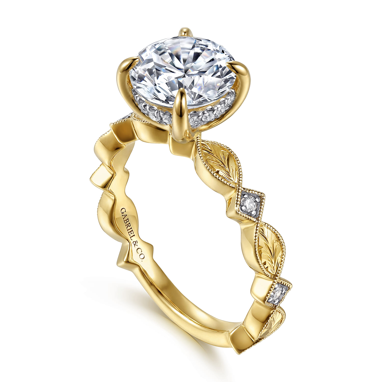 Round Vintage Inspired Diamond Engagement Ring in 14K Yellow Gold, photograph 3