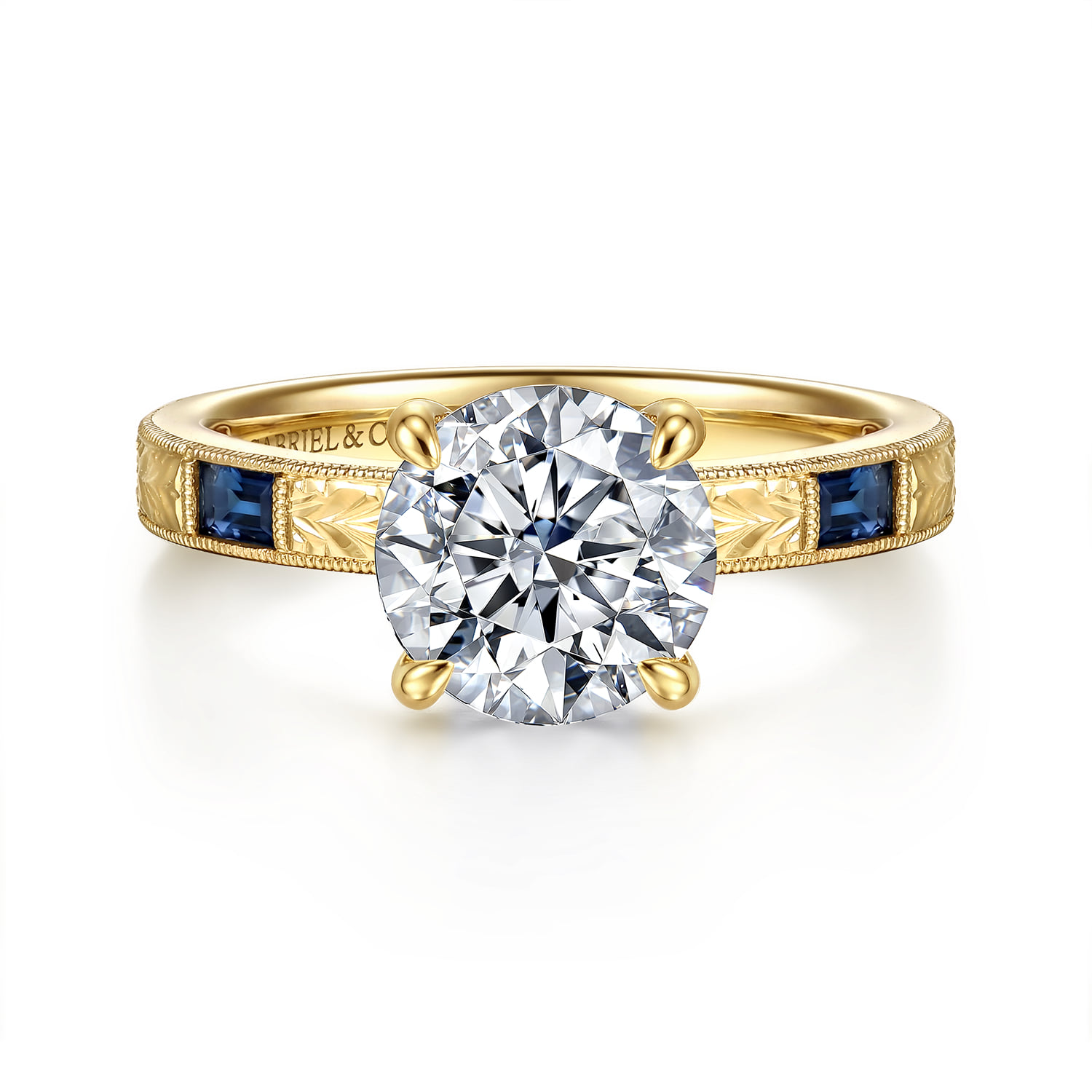 Vintage Inspired Round Sapphire and Diamond Engagement Ring