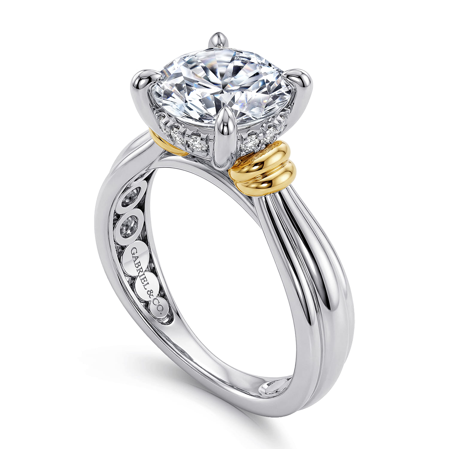 Round Diamond Engagement Ring in 14K White/Yellow Gold, photograph 3