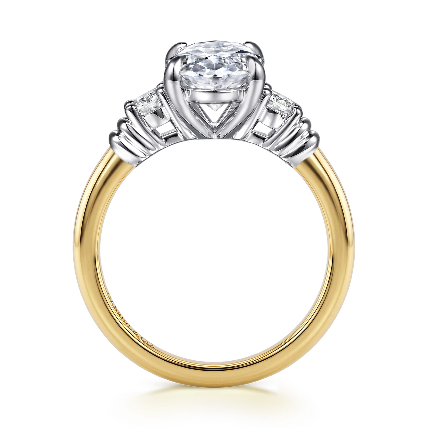 Oval Three Stone Diamond Engagement Ring in 14K White/Yellow Gold, photograph 2