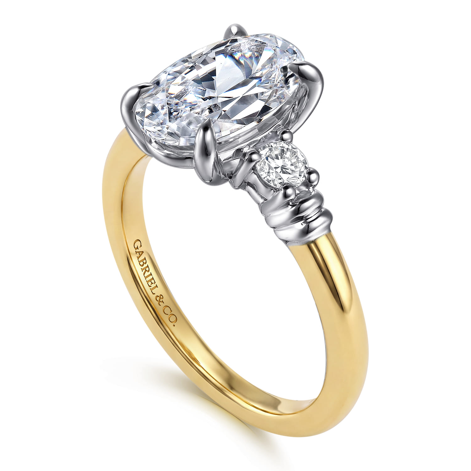 Oval Three Stone Diamond Engagement Ring in 14K White/Yellow Gold, photograph 3
