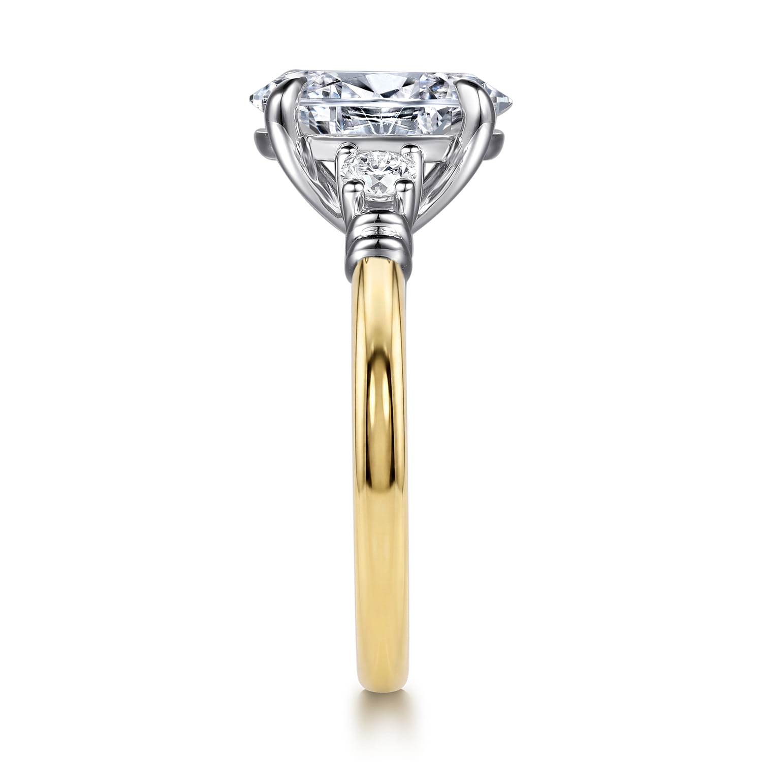 Oval Three Stone Diamond Engagement Ring in 14K White/Yellow Gold, photograph 5